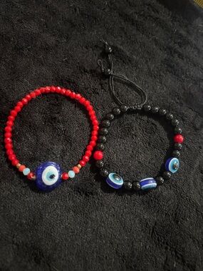 Unlisted Red and Black Beaded Evil Eye Bracelet Duo